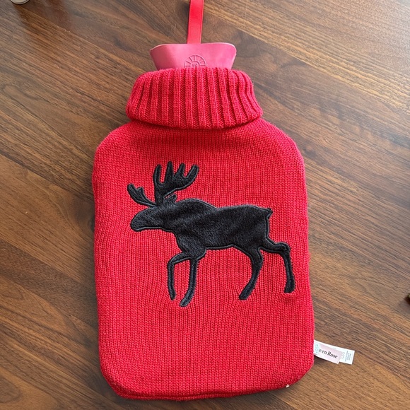 bouillotte Other - Red Knit heating pad hot Water Bottle with Moose Design